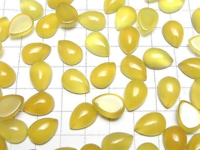 [Video] Yellow Chalcedony AAA Pear shape Cabochon 14x10mm 3pcs