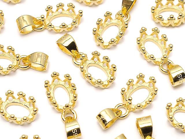 [Video] Silver925 Crown Pendant Frame Oval 6x4mm 18KGP 1pc
