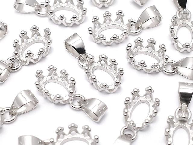 [Video] Silver925 Crown Pendant Frame Oval 6x4mm Rhodium Plated 1pc
