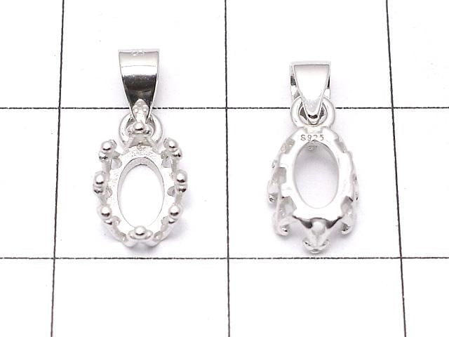 [Video] Silver925 Crown Pendant Frame Oval 6x4mm Rhodium Plated 1pc