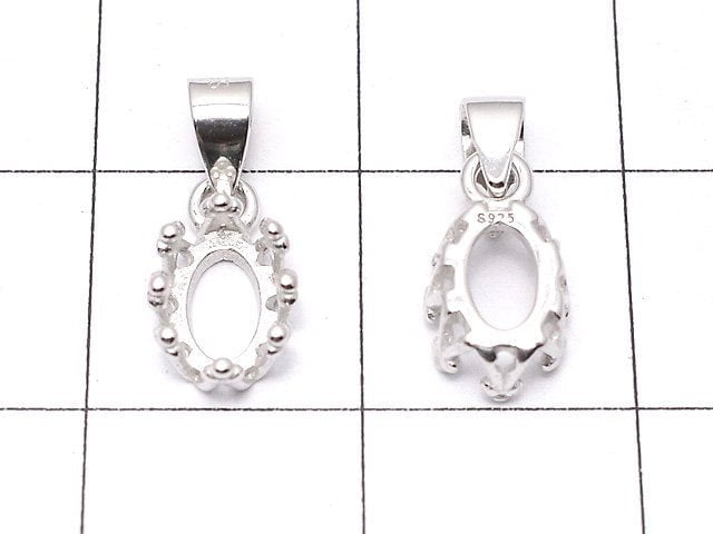 [Video]Silver925 Crown Pendant Frame Oval 6x4mm Rhodium Plated 1pc