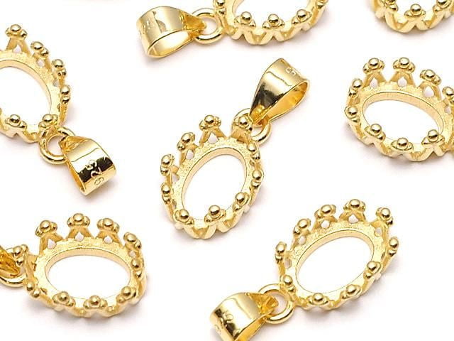 [Video] Silver925 Crown Pendant Frame Oval 7x5mm 18KGP 1pc