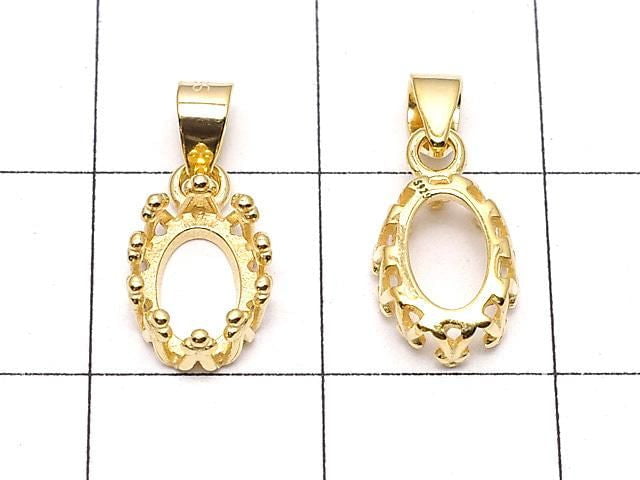 [Video] Silver925 Crown Pendant Frame Oval 7x5mm 18KGP 1pc