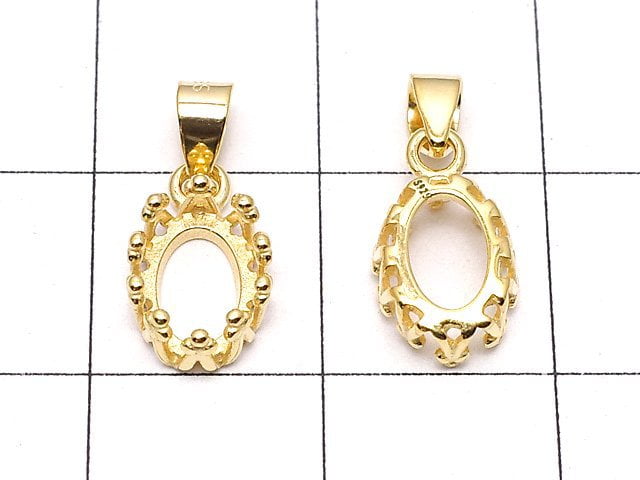 [Video]Silver925 Crown Pendant Frame Oval 7x5mm 18KGP 1pc