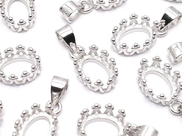 [Video] Silver925 Crown Pendant Frame Oval 7x5mm Rhodium Plated 1pc