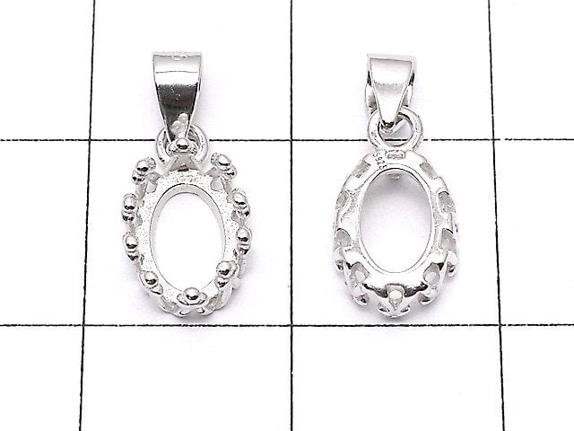 [Video]Silver925 Crown Pendant Frame Oval 7x5mm Rhodium Plated 1pc