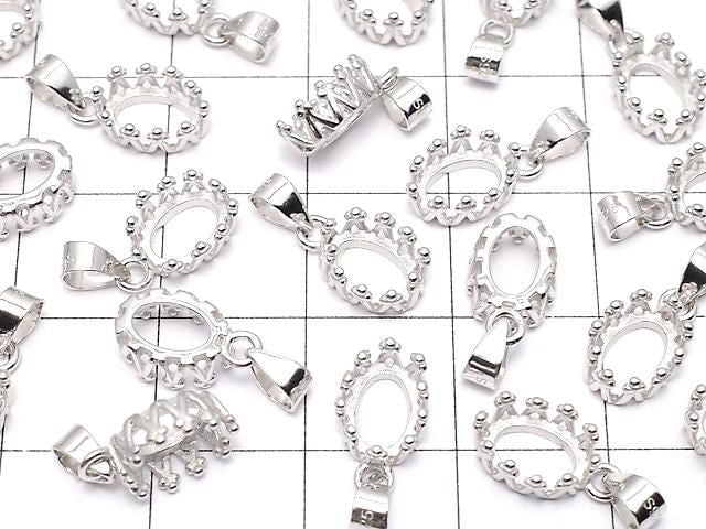 [Video] Silver925 Crown Pendant Frame Oval 7x5mm Rhodium Plated 1pc