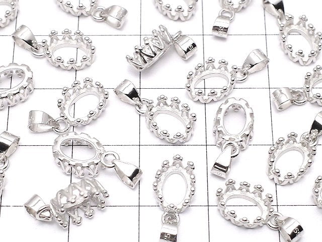 [Video]Silver925 Crown Pendant Frame Oval 7x5mm Rhodium Plated 1pc