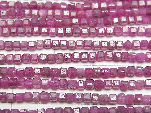 [Video] High Quality! Ruby AA+ Cube Shape 2x2x2mm 1strand beads (aprx.15inch/37cm)