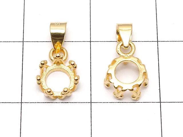 [Video]Silver925 Crown Pendant Frame Round 5mm 18KGP 1pc