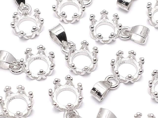 [Video] Silver925 Crown Pendant Frame Round 5mm Rhodium Plated 1pc