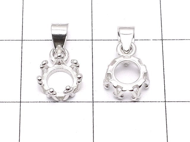 [Video]Silver925 Crown Pendant Frame Round 5mm Rhodium Plated 1pc