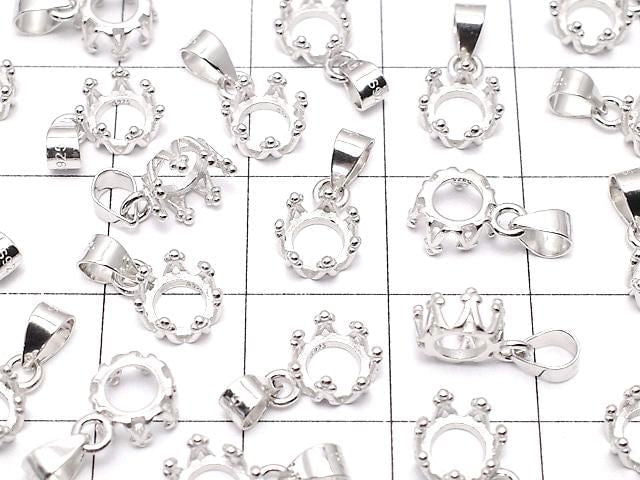 [Video] Silver925 Crown Pendant Frame Round 5mm Rhodium Plated 1pc