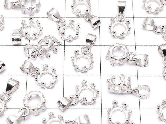 [Video]Silver925 Crown Pendant Frame Round 5mm Rhodium Plated 1pc