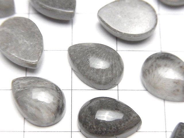 [Video] Moroccan Black Fossil Coral Pear shape Cabochon 14x10mm 2pcs