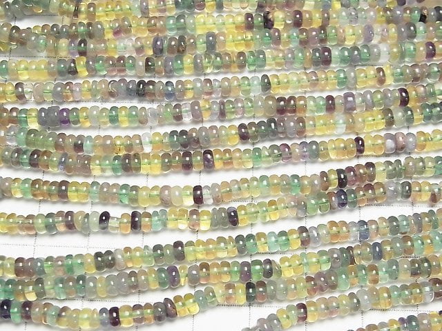 [Video] Multi color Fluorite AAA- Rondelle 4x4x2mm 1strand beads (aprx.15inch/37cm)
