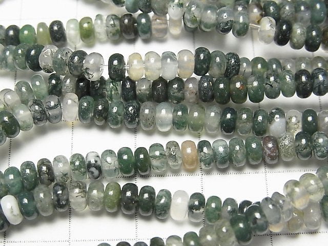 [Video] Moss Agate Roundel 4x4x2mm 1strand beads (aprx.15inch/36cm)