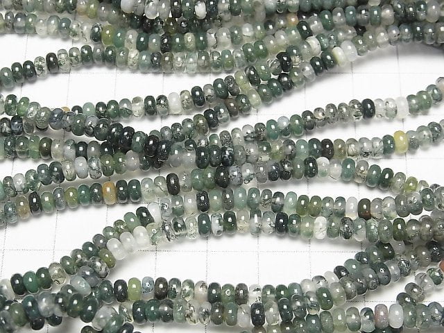 [Video] Moss Agate Roundel 4x4x2mm 1strand beads (aprx.15inch/36cm)