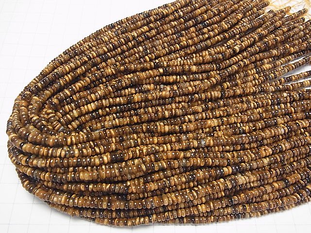 [Video] Yellow Tiger's Eye AA++ Roundel 4x4x2mm 1strand beads (aprx.15inch/37cm)