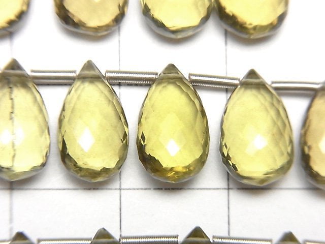 [Video] MicroCut High Quality Olive Quartz AAA Pear shape Faceted Briolette 1strand (8pcs )