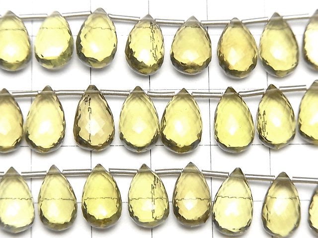 [Video] MicroCut High Quality Olive Quartz AAA Pear shape Faceted Briolette 1strand (8pcs )