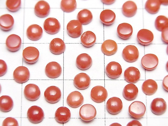 [Video] Sardinian Coral, Red Coral Round Cabochon 4x4mm 3pcs