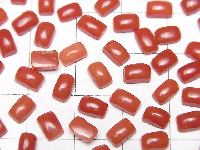 [Video] Sardinian Coral, Red Coral Rectangle Cabochon 6x4mm 2pcs