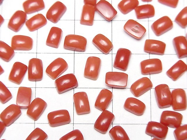 [Video] Sardinian Coral, Red Coral Rectangle Cabochon 6x4mm 2pcs