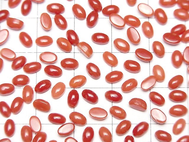 [Video] Sardinian Coral, Red Coral Oval Cabochon 5x3mm 5pcs