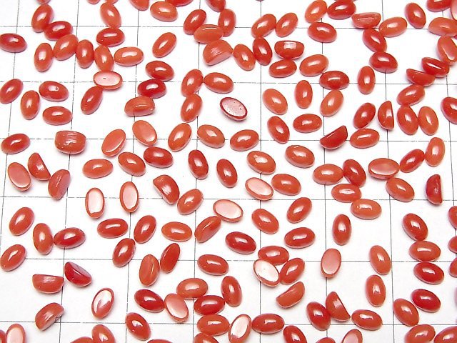 [Video] Sardinian Coral, Red Coral Oval Cabochon 5x3mm 5pcs