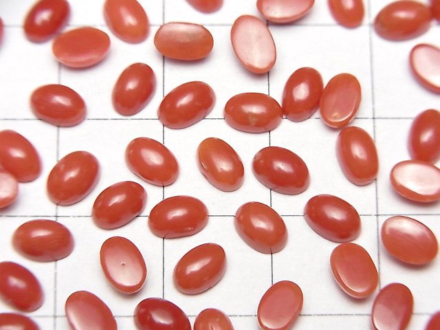 [Video] Sardinian Coral, Red Coral Oval Cabochon 6x4mm 2pcs