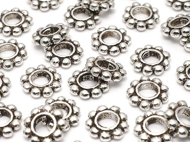Silver 925 Rondelle Daisy 7.5 x 7.5 x 1.5 mm Oxidized Finish 2pcs