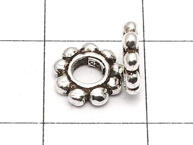 Silver 925 Rondelle Daisy 7.5 x 7.5 x 1.5 mm Oxidized Finish 2pcs