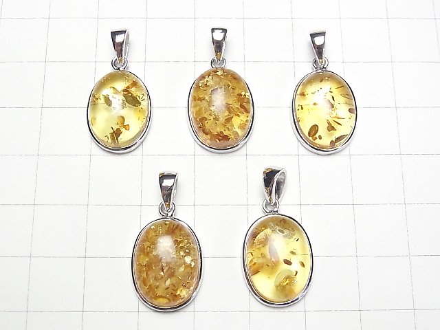 [Video] Baltic Amber Oval Pendant 17x13mm Silver925 1pc