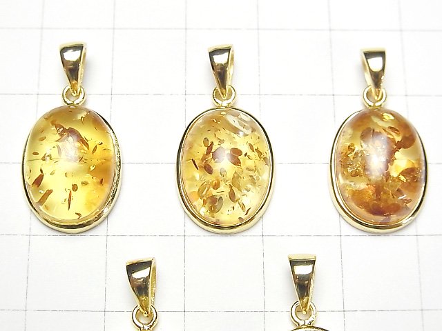 [Video] Baltic Amber Oval Pendant 17x13mm 18KGP 1pc