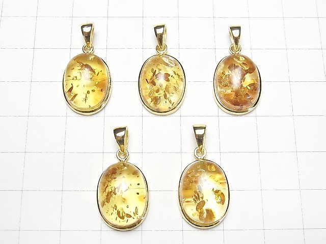 [Video] Baltic Amber Oval Pendant 17x13mm 18KGP 1pc