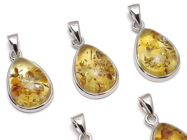 [Video] Baltic Amber Pear Shape Pendant 15x11mm Silver925 1pc