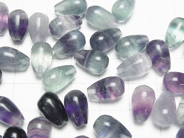 [Video] Multi color Fluorite AA++ Half Drilled Hole Drop (Smooth) 12x8mm 3pcs