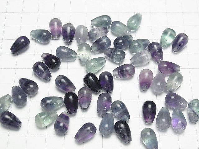 [Video] Multi color Fluorite AA++ Half Drilled Hole Drop (Smooth) 12x8mm 3pcs