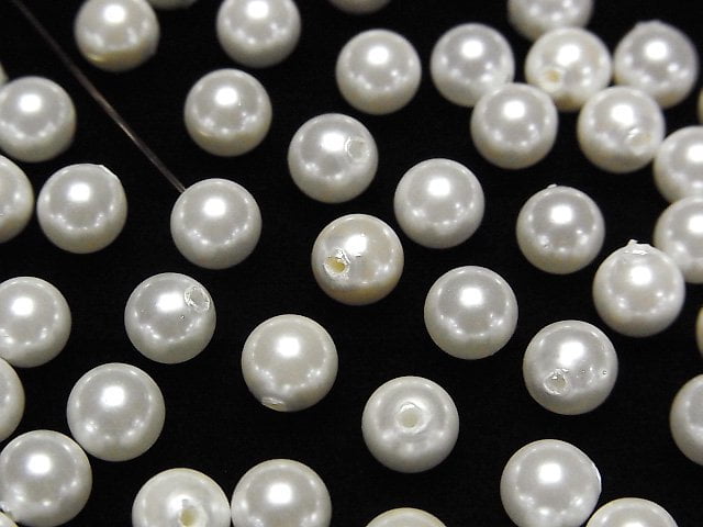 [Video]Shell Pearl White Half Drilled Hole Round 6mm 20pcs