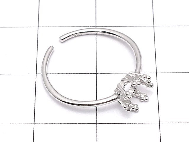 [Video]Silver925 Crown Ring Frame (Prong Setting) Round 5mm Rhodium Plated Free Size 1pc