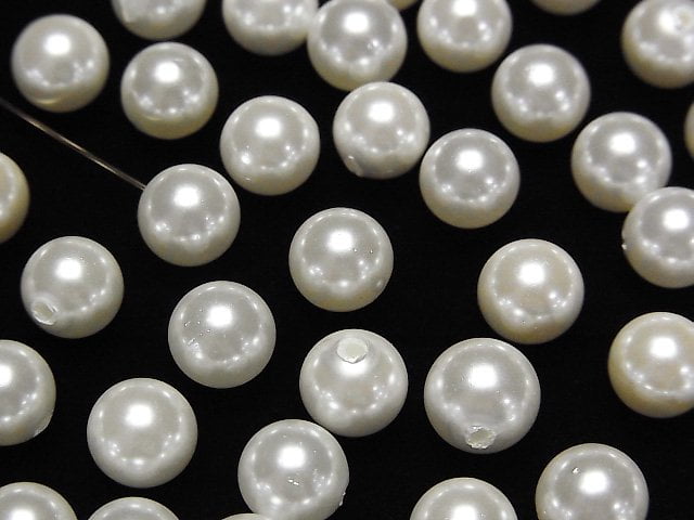 [Video]Shell Pearl White Half Drilled Hole Round 8mm 20pcs