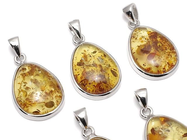 [Video] Baltic Amber Pear Shape Pendant 17x13mm Silver925 1pc