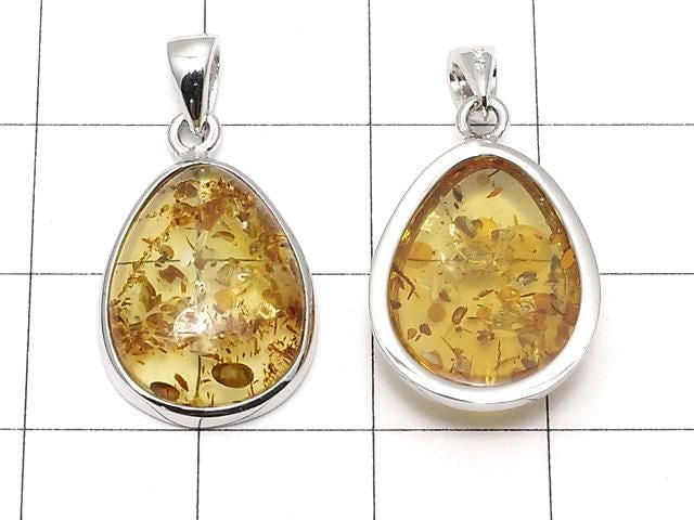 [Video] Baltic Amber Pear Shape Pendant 17x13mm Silver925 1pc