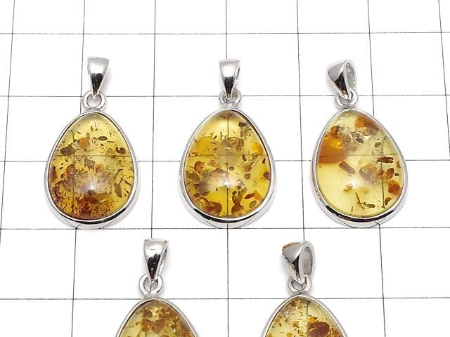 [Video] Baltic Amber Pear Shape Pendant 17x13mm Silver925 1pc