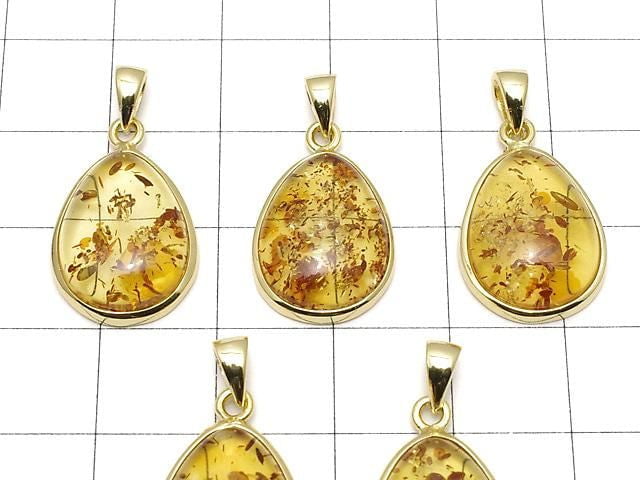 [Video] Baltic Amber Pear Shape Pendant 17x13mm 18KGP 1pc