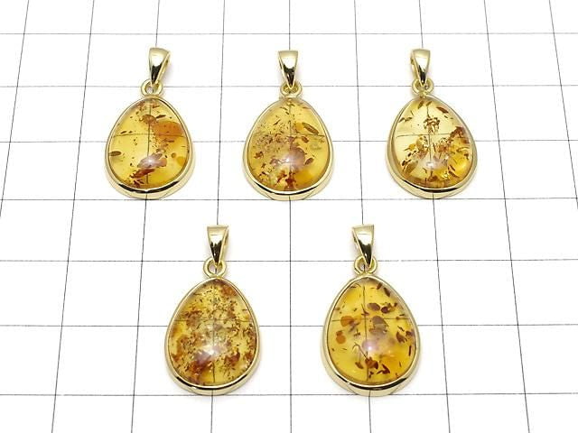 [Video] Baltic Amber Pear Shape Pendant 17x13mm 18KGP 1pc