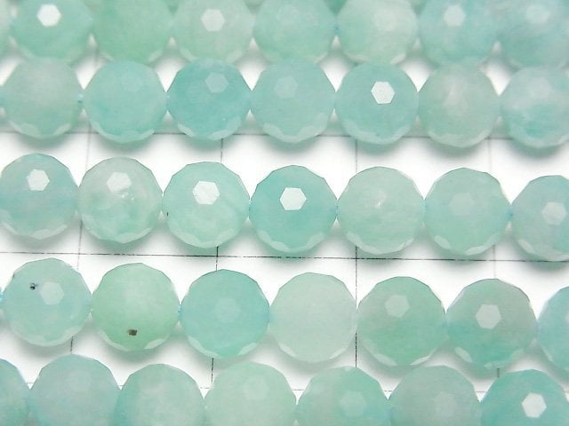 [Video] High Quality! Amazonite AA+ 128Faceted Round 6mm 1strand beads (aprx.15inch/37cm)