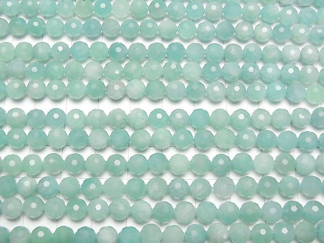 [Video] High Quality! Amazonite AA+ 128Faceted Round 6mm 1strand beads (aprx.15inch/37cm)