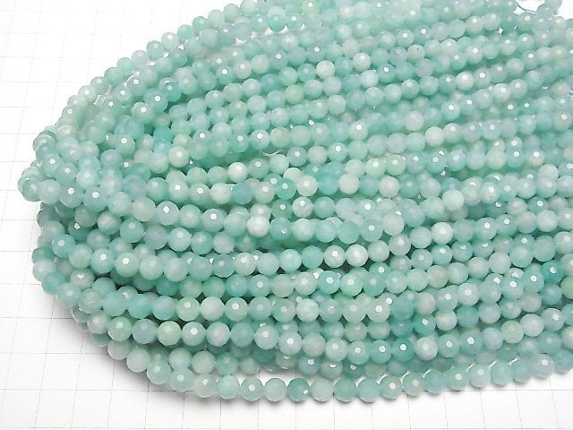 [Video] High Quality! Amazonite AA+ 128Faceted Round 6mm 1strand beads (aprx.15inch/37cm)